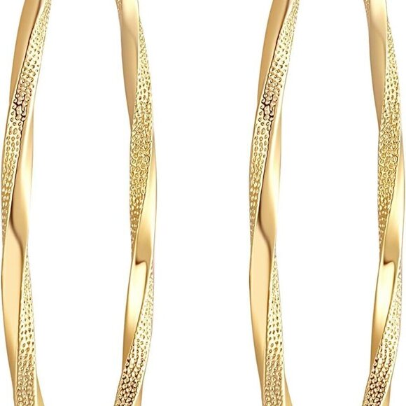 14K Gold Hoop Earrings Women Twisted Lightweight 30-45mm Jewelry Gift
